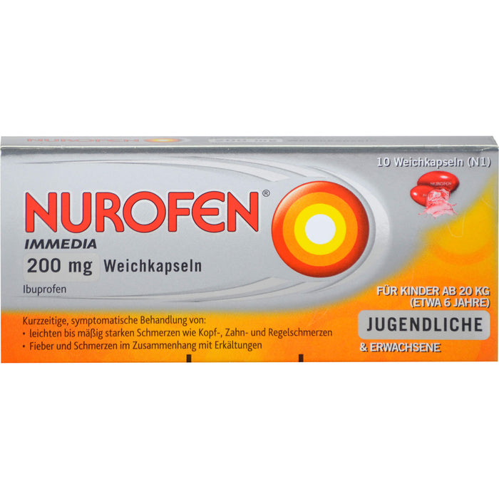 Nurofen Immedia Weichkapseln bei Regelschmerzen ab 6 Jahren 200mg, 10 St. Kapseln