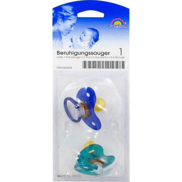 Baby-Frank Beruhigungssauger in Kirschform Latex 0-6 Monate blau/petrol, 2 pcs. Aspirator