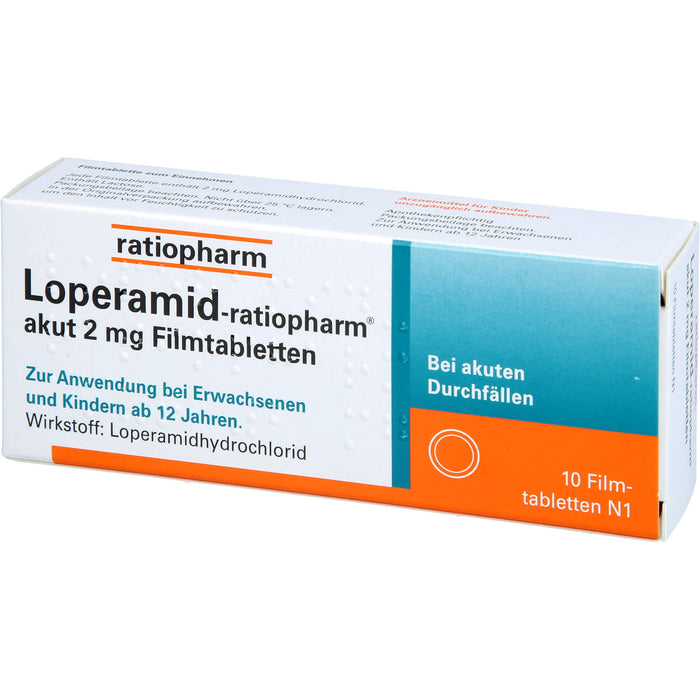 Loperamid-ratiopharm akut Filmtabletten, 10 pcs. Tablets