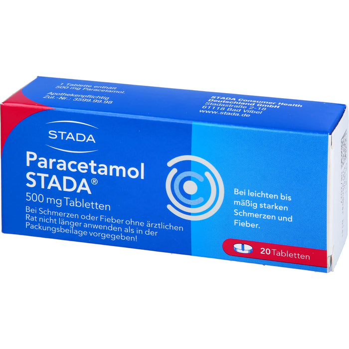 Paracetamol STADA 500 mg Tabletten bei Schmerzen und Fieber, 20 pc Tablettes