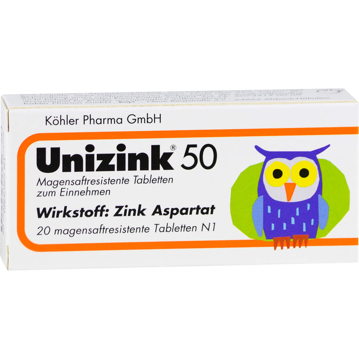 Unizink 50 mg magensaftresistente Tabletten, 20 pc Tablettes