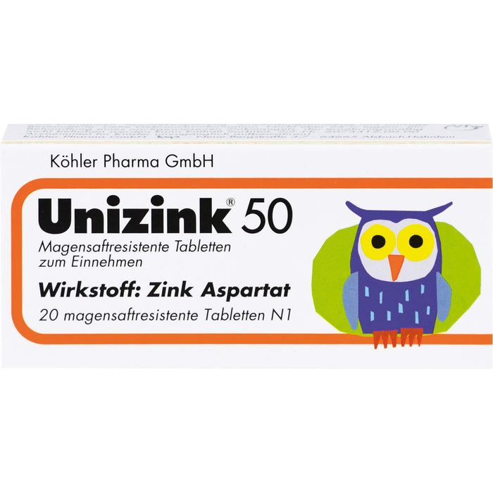 Unizink 50 mg magensaftresistente Tabletten, 20 pcs. Tablets