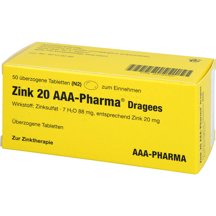 Zink 20 AAA-Pharma Dragees, 50 St UTA