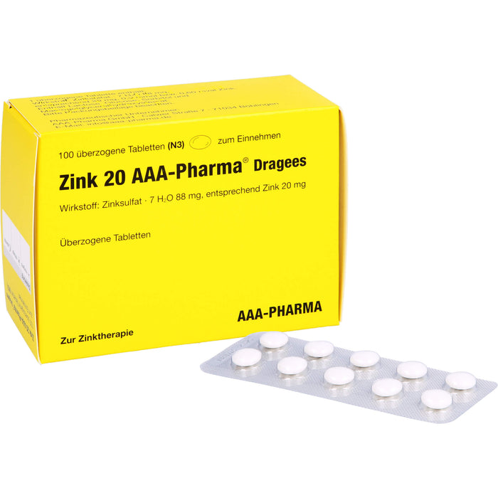 Zink 20 AAA-Pharma Dragees zur Zinktherapie, 100 St. Tabletten