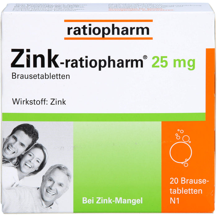 Zink-ratiopharm 25 mg Brausetabletten bei Zink-Mangel, 20 pcs. Tablets