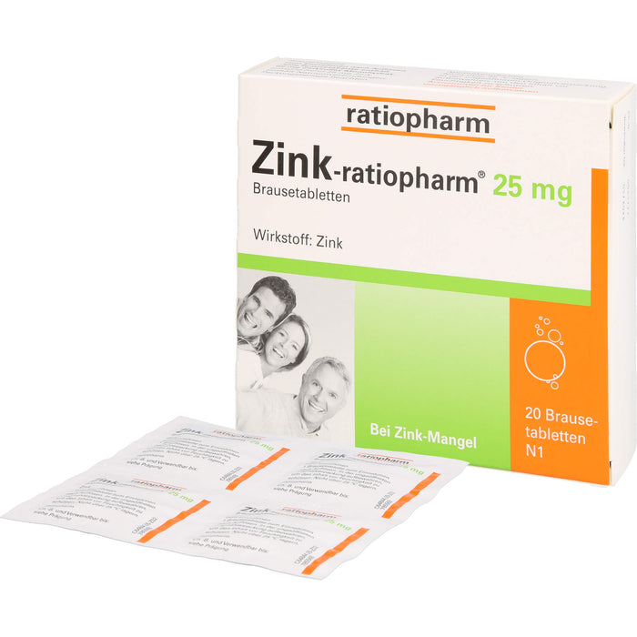 Zink-ratiopharm 25 mg Brausetabletten bei Zink-Mangel, 20 pc Tablettes