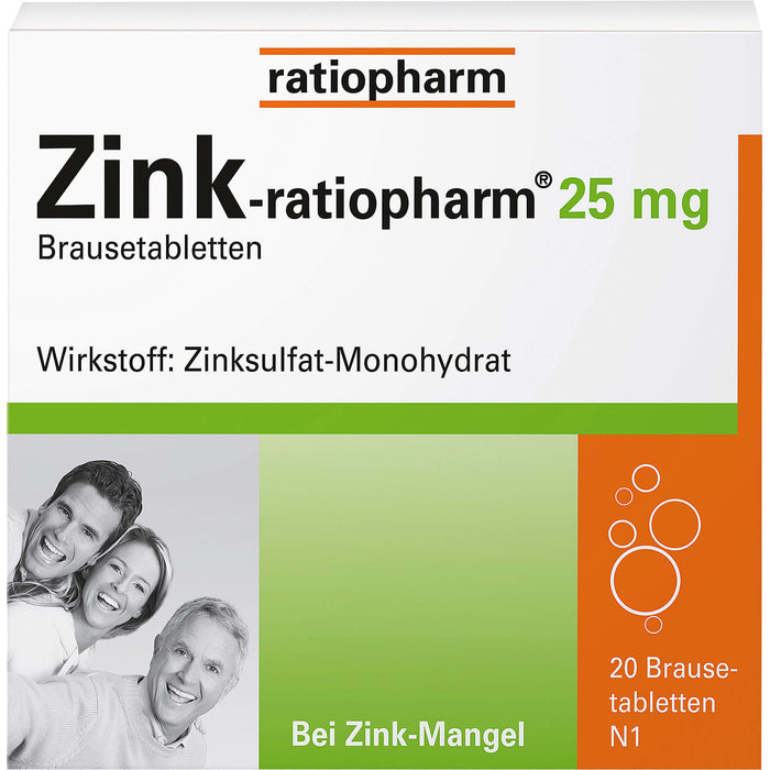 Zink-ratiopharm 25 mg Brausetabletten bei Zink-Mangel, 20 pc Tablettes