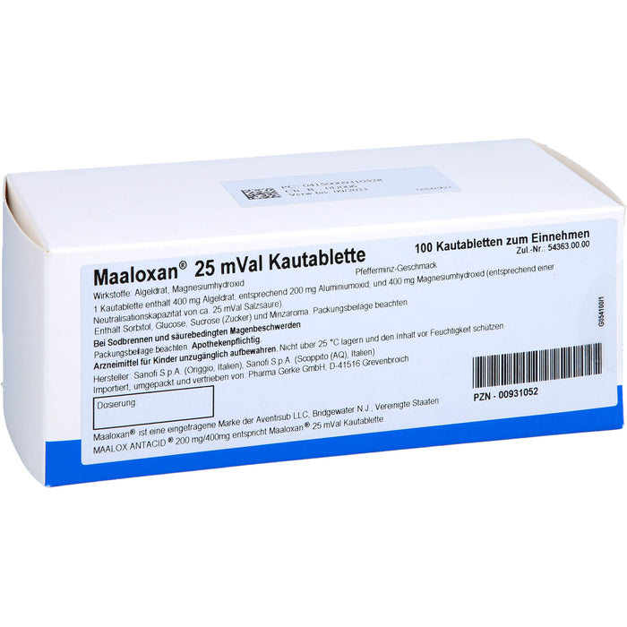 Pharma Gerke Maaloxan 25 mVal Kautabletten säurebindendes Magenmittel, 100 pcs. Tablets