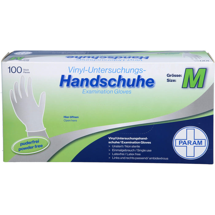 PARAM Einmal Handschuhe Vinyl puderfrei M, 100 pc Gants