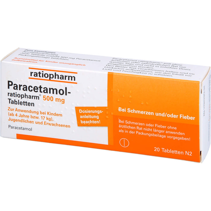 Paracetamol-ratiopharm 500 mg Tabletten, 20 pcs. Tablets