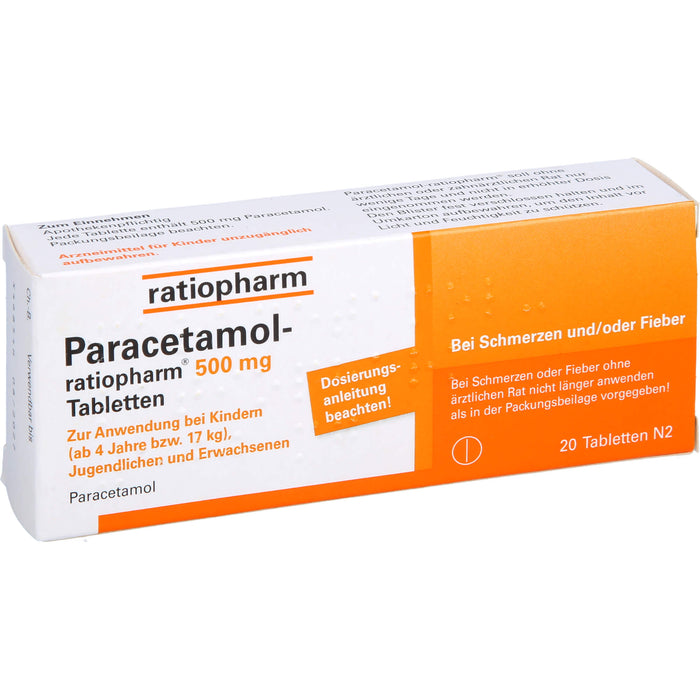 Paracetamol-ratiopharm 500 mg Tabletten, 20 pcs. Tablets