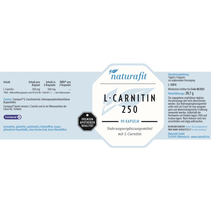 naturafit L-Carnitin 250 Kapseln, 90 pcs. Capsules