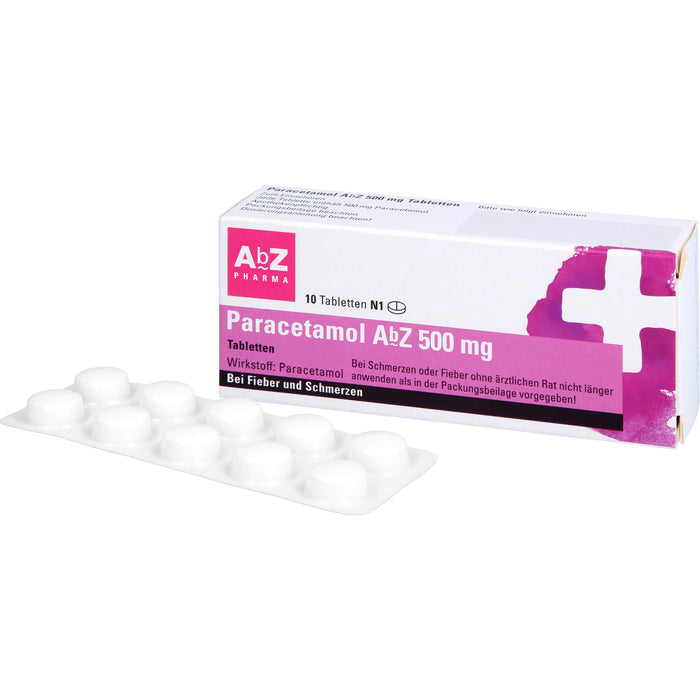 Paracetamol AbZ 500 mg Tabletten bei Fieber und Schmerzen, 10 pcs. Tablets