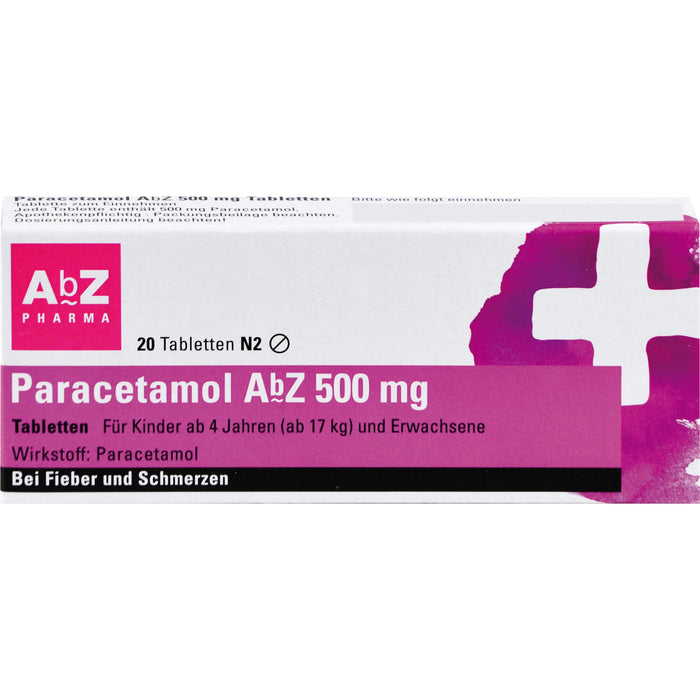 Paracetamol AbZ 500 mg Tabletten bei Fieber und Schmerzen, 20 pcs. Tablets