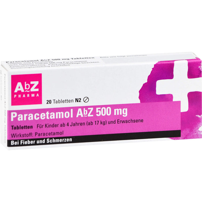 Paracetamol AbZ 500 mg Tabletten bei Fieber und Schmerzen, 20 pcs. Tablets