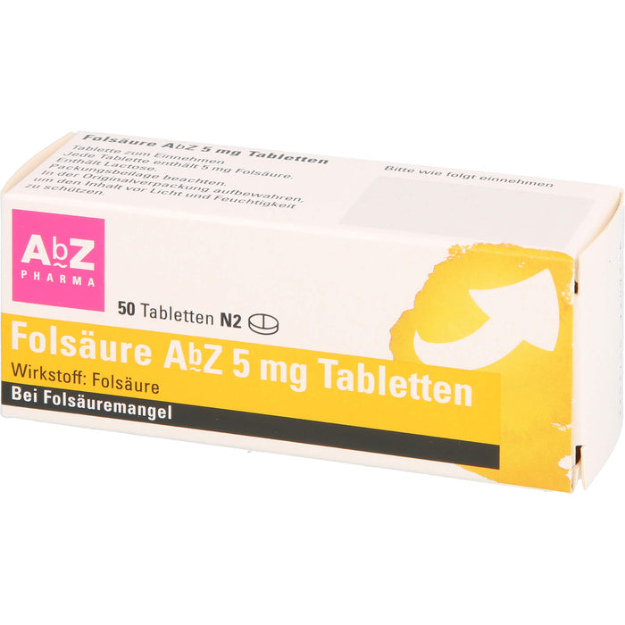 Folsäure AbZ 5 mg Tabletten bei Folsäuremangel, 50 St. Tabletten