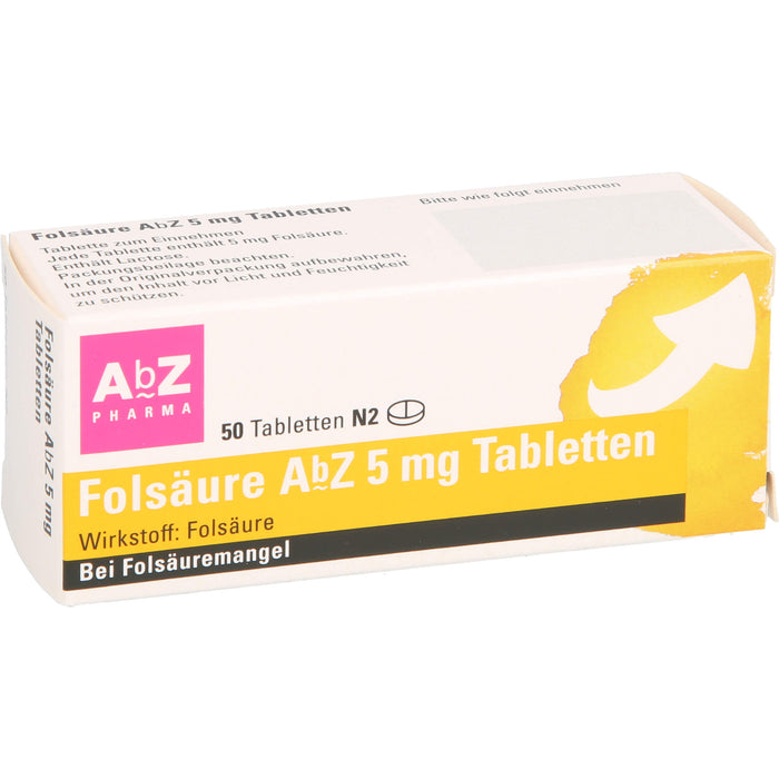 Folsäure AbZ 5 mg Tabletten bei Folsäuremangel, 50 pcs. Tablets