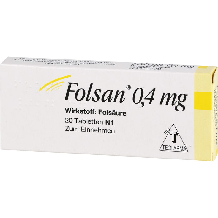 Folsan 0,4 mg Tabletten bei Folsäuremangel, 20 pcs. Tablets