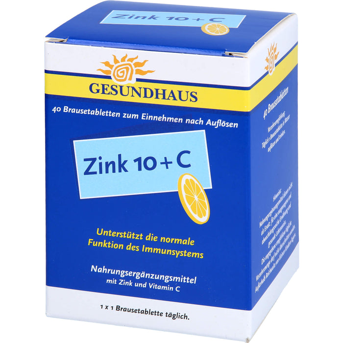 GESUNDHAUS Zink 10 + C Brausetabletten, 40 pc Tablettes