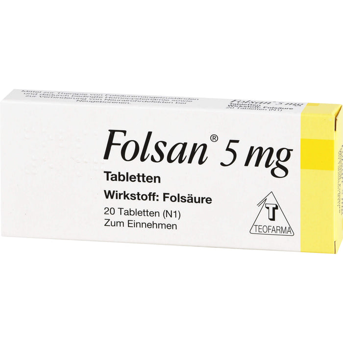 Folsan 5 mg Tabletten bei Folsäuremangelzuständen, 20 pc Tablettes