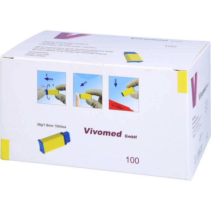 Vivomed Sicherheitsblutlanzetten gelb 26 G x 1,8 mm, 100 pc Paquet