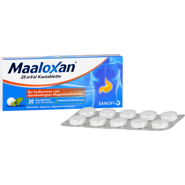 Maaloxan 25 mVal bei Sodbrennen Kautabletten Pfefferminz-Geschmack, 20 pcs. Tablets