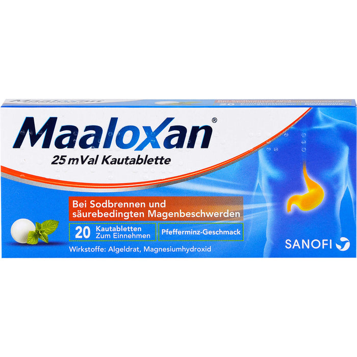 Maaloxan 25 mVal bei Sodbrennen Kautabletten Pfefferminz-Geschmack, 20 pc Tablettes