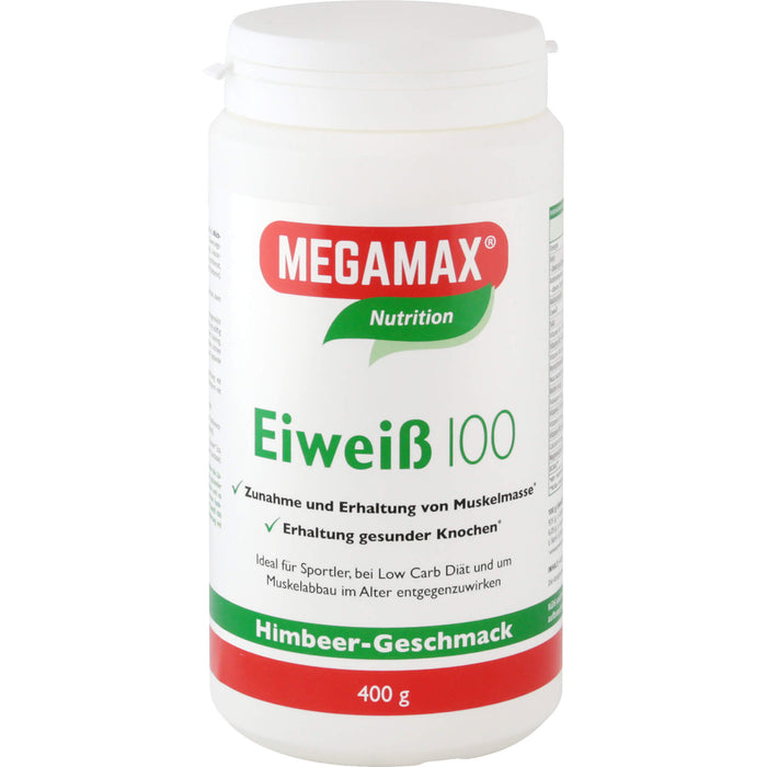 MEGAMAX Nutrition Eiweiß 100 Pulver Himbeer-Geschmack, 400 g Powder