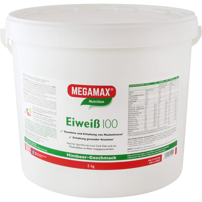 MEGAMAX Nutrition Eiweiß 100 Pulver Himbeer-Geschmack, 5000 g Pulver