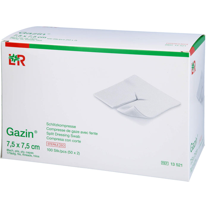 Gazin 7,5 cm x 7,5 cm steril 8fach Schlitzkompresse, 100 pc Compresses