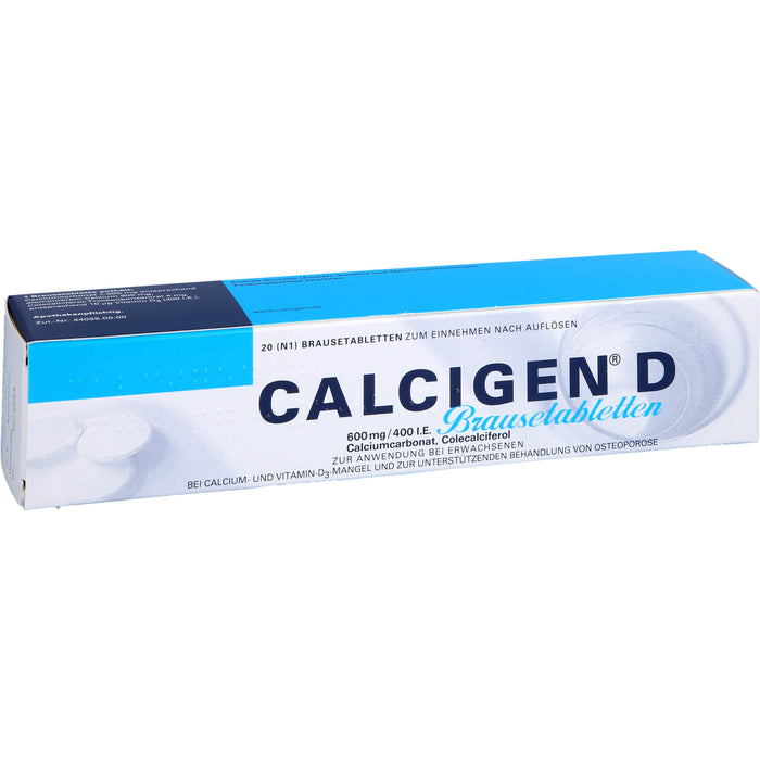 Calcigen D 600 mg/400 I.E. Brausetabletten bei Calcium- und Vitamin-D3-Mangel, 20 St. Tabletten