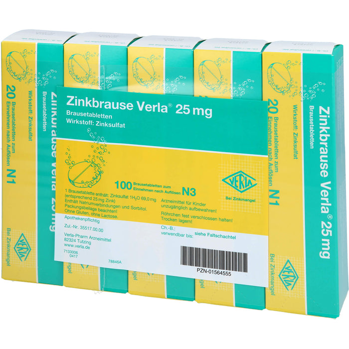 Zinkbrause Verla 25 mg Brausetabletten bei Zinkmangel, 100 St. Tabletten