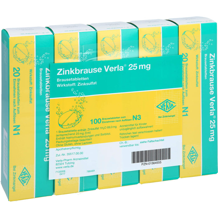 Zinkbrause Verla 25 mg Brausetabletten bei Zinkmangel, 100 St. Tabletten