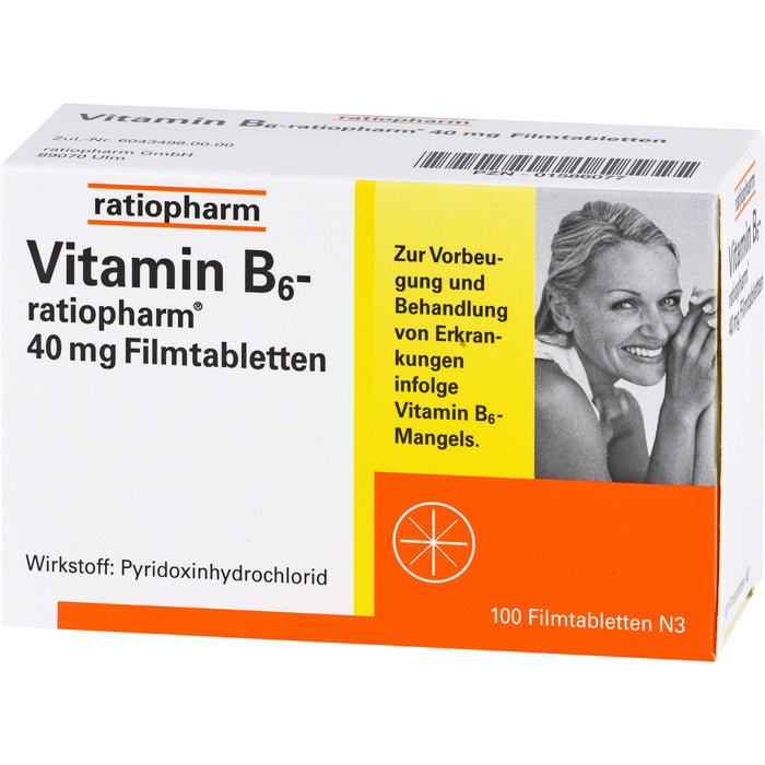 Vitamin B6-ratiopharm 40 mg Filmtabletten, 100 pcs. Tablets