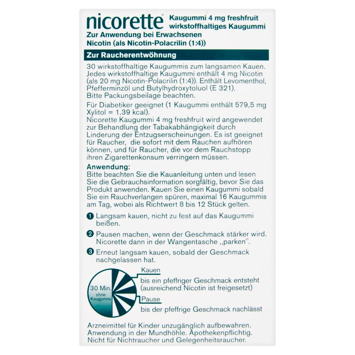 nicorette 4 mg freshfruit Kaugummi, 30 St. Kaugummi