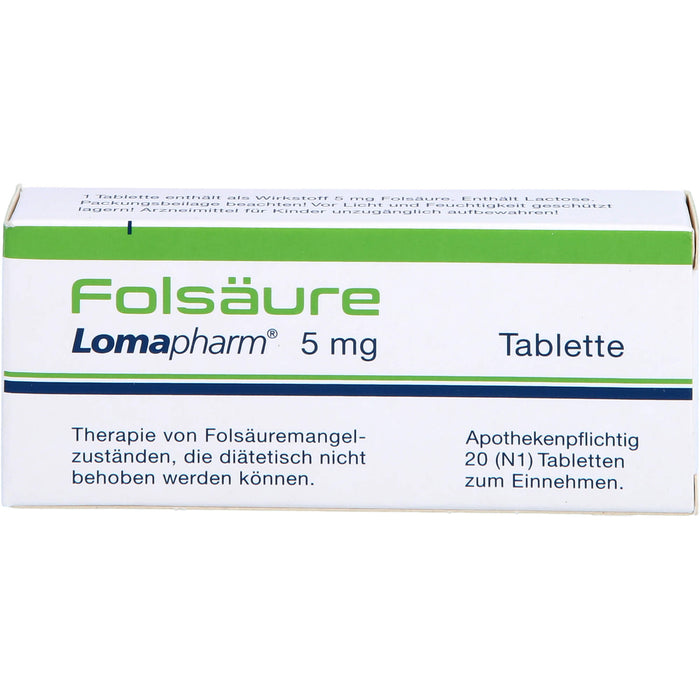 Folsäure Lomapharm 5 mg Tabletten bei gesteigertem Folsäurebedarf, 20 pcs. Tablets