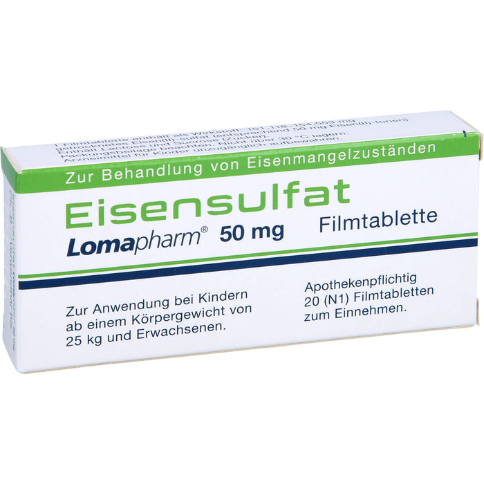 Eisensulfat Lomapharm 50 mg, Filmtablette, 20 pc Tablettes