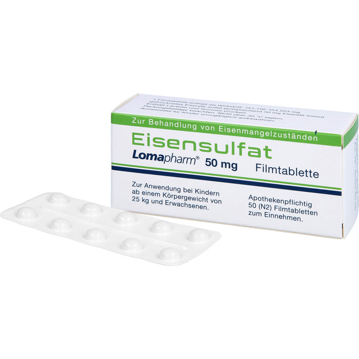 Eisensulfat Lomapharm 50 mg, Filmtablette, 50 pcs. Tablets