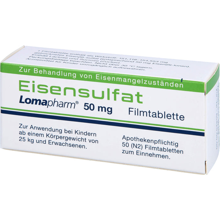 Eisensulfat Lomapharm 50 mg, Filmtablette, 50 pcs. Tablets