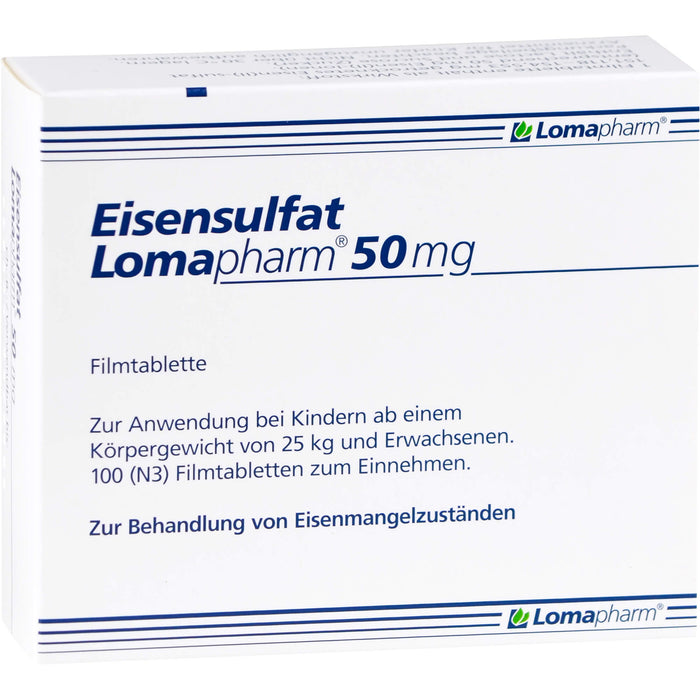 Eisensulfat Lomapharm 50 mg Filmtabletten bei Eisenmangelzuständen, 100 pc Tablettes