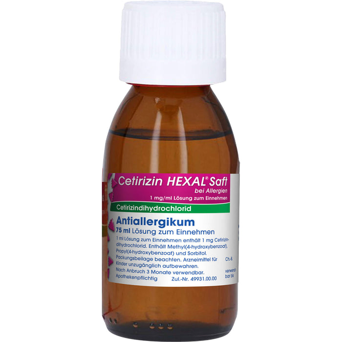 Cetirizin HEXAL Saft bei Allergien, 75 ml Lösung