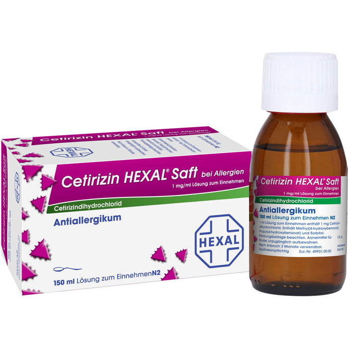 Cetirizin HEXAL Saft bei Allergien, 150 ml Lösung