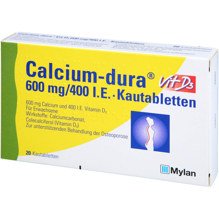 Calcium-dura Vit D3 600 mg/400 I.E., Kautabletten, 20 St KTA