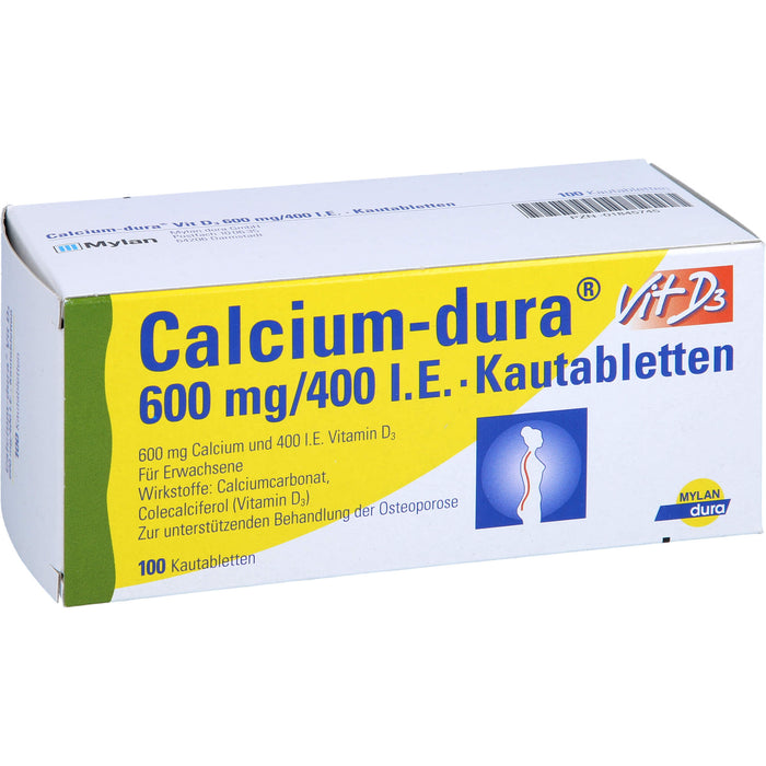 Calcium-dura Vit D3 600 mg/400 I.E. Kautabletten, 100 pc Tablettes