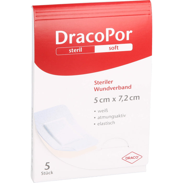 DracoPor soft  5 cm x 7,2 cm weiß steriler Wundverband, 5 pc Pansements