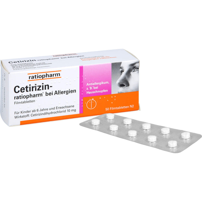 Cetirizin-ratiopharm 10 mg bei Allergien Filmtabletten, 50 pc Tablettes