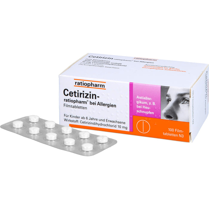 Cetirizin-ratiopharm 10 mg Filmtabletten bei Allergien, 100 St. Tabletten