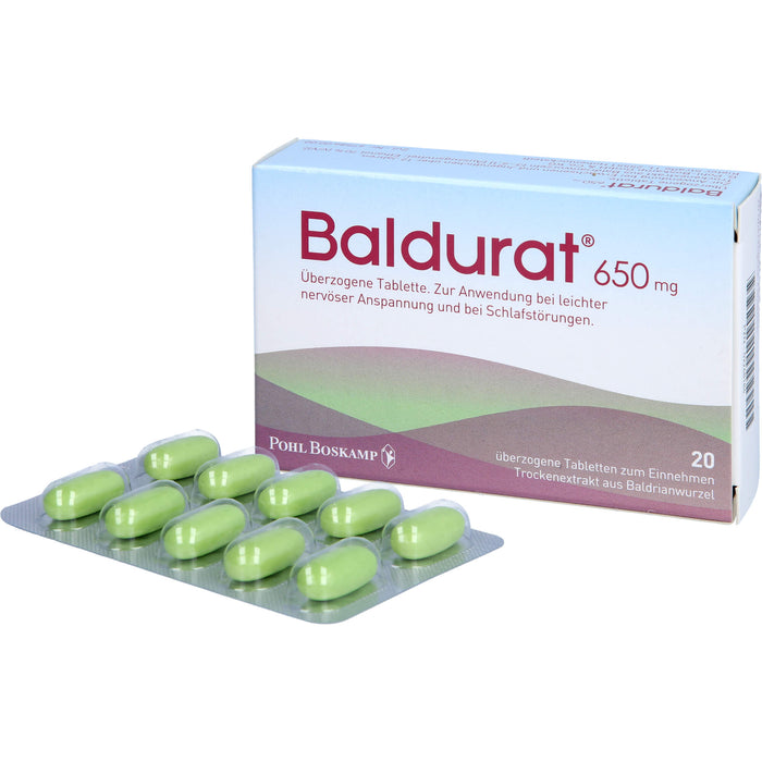 Baldurat 650 mg Tabletten bei leichter nervöser Anspannung und bei Schlafstörungen, 20 pc Tablettes