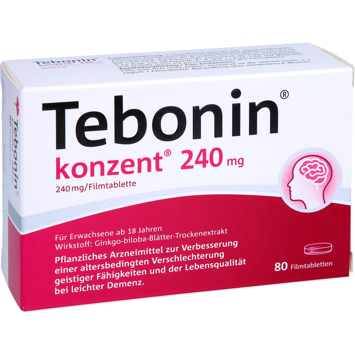 Tebonin konzent 240 mg Filmtabletten zur Verbesserung einer altersbedingten Verschlechterung geistiger Fähigkeiten und der Lebensqualität bei leichter Demenz, 80 pcs. Tablets