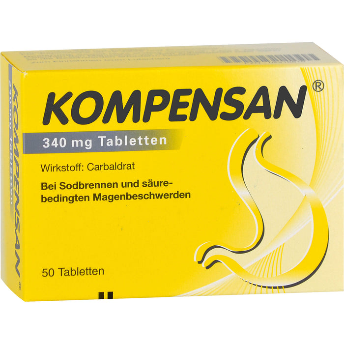 Kompensan 340 mg Tabletten bei Sodbrennen und säure-bedingten Magenbeschwerden, 50 pcs. Tablets